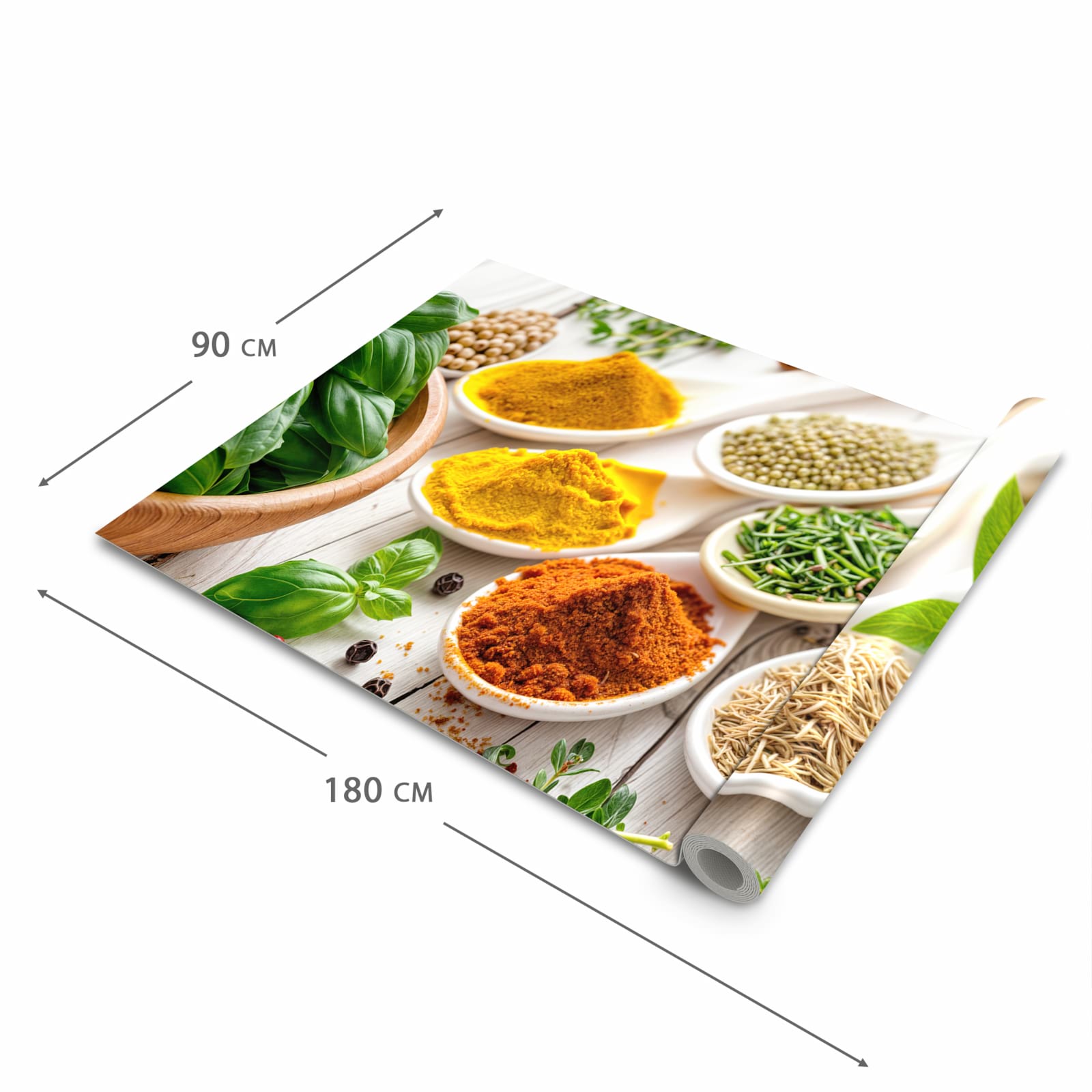 UV-beständiger rutschfester Küchenläufer mit Motiv Gewürzvielfalt in der Grösse 90x240 cm