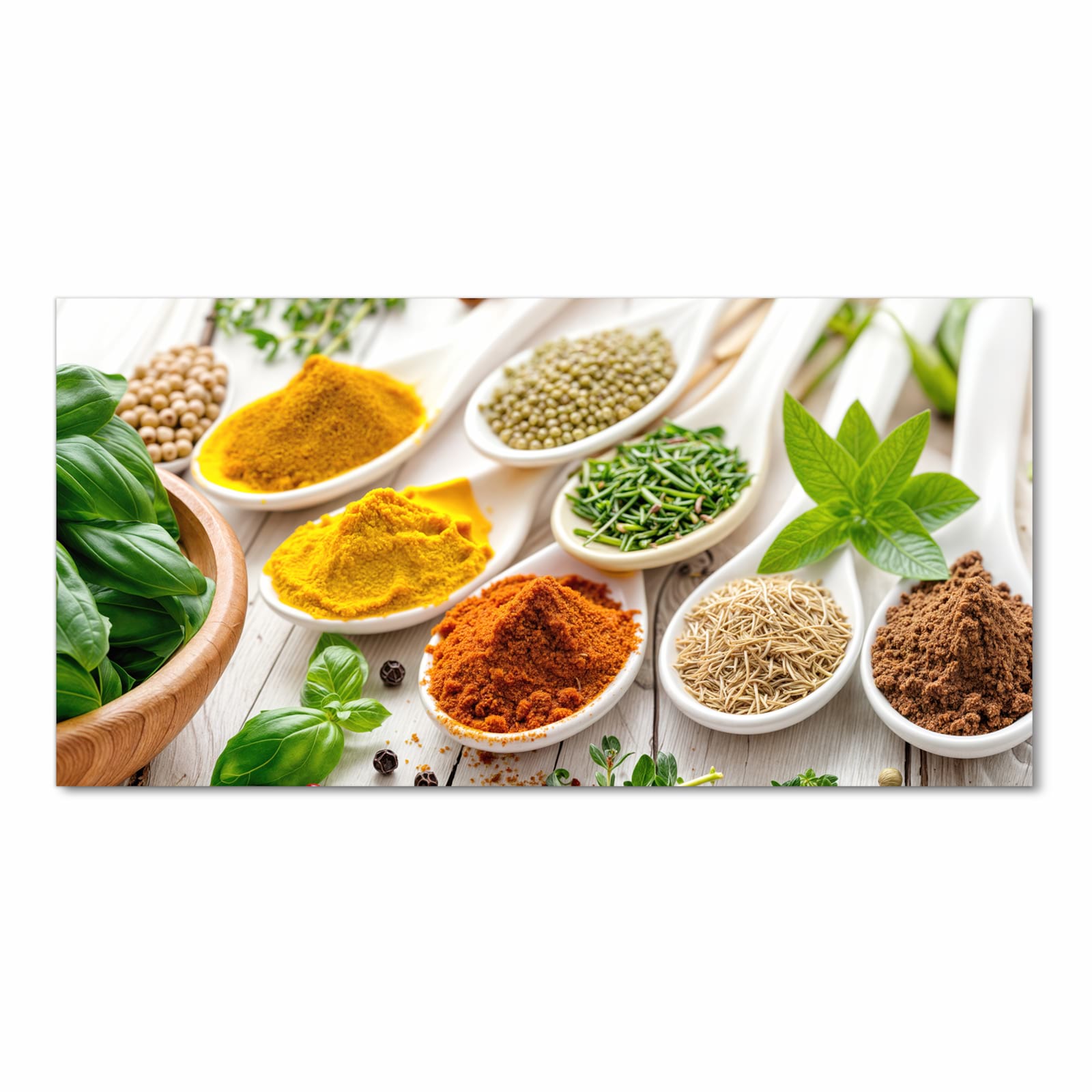 Komfortabler Küchenläufer mit Motiv Gewürzvielfalt in Frontansicht für die Küche