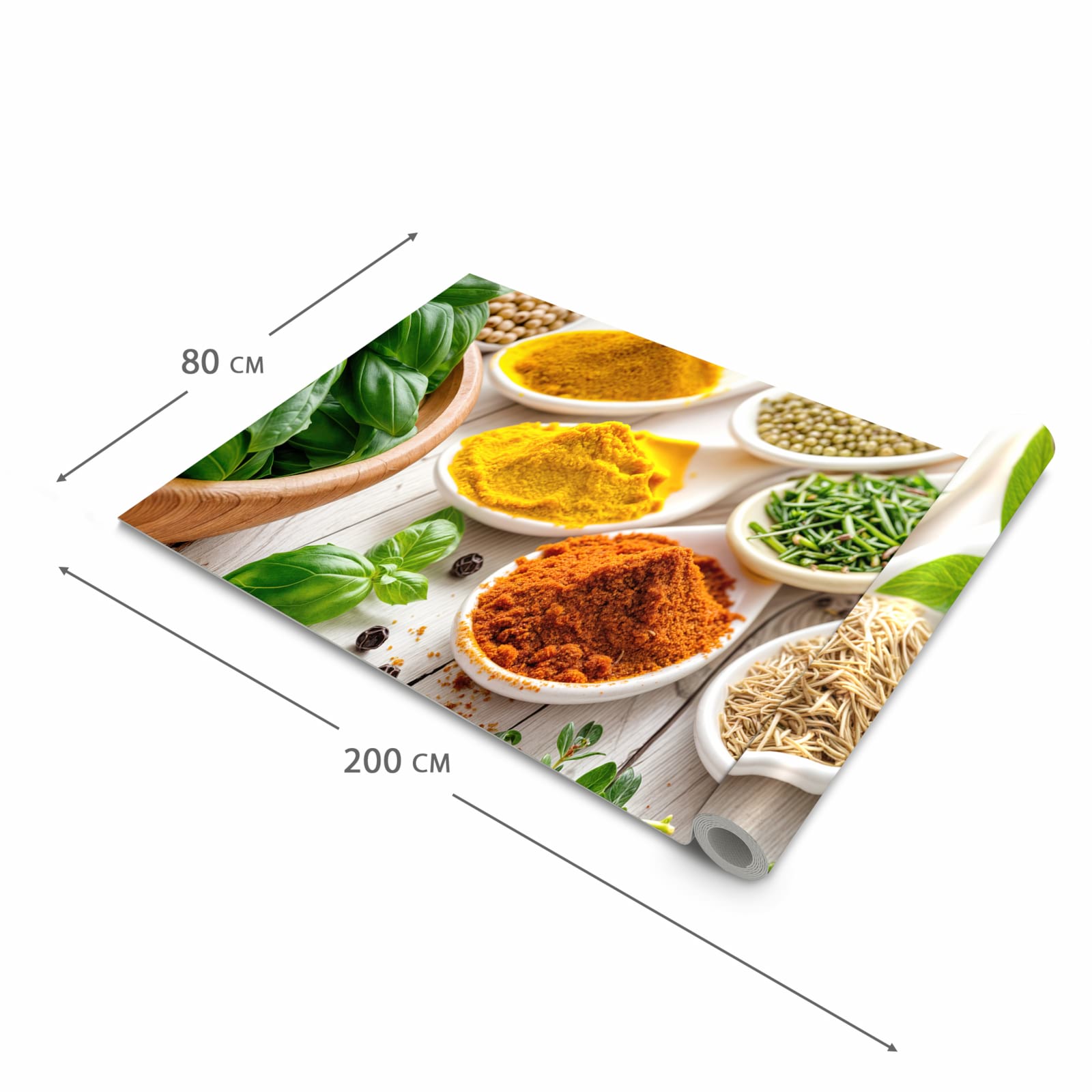 Küchenteppich mit Motiv Gewürzvielfalt in der Grösse 90x240 cm für sicheres Aufbewahren