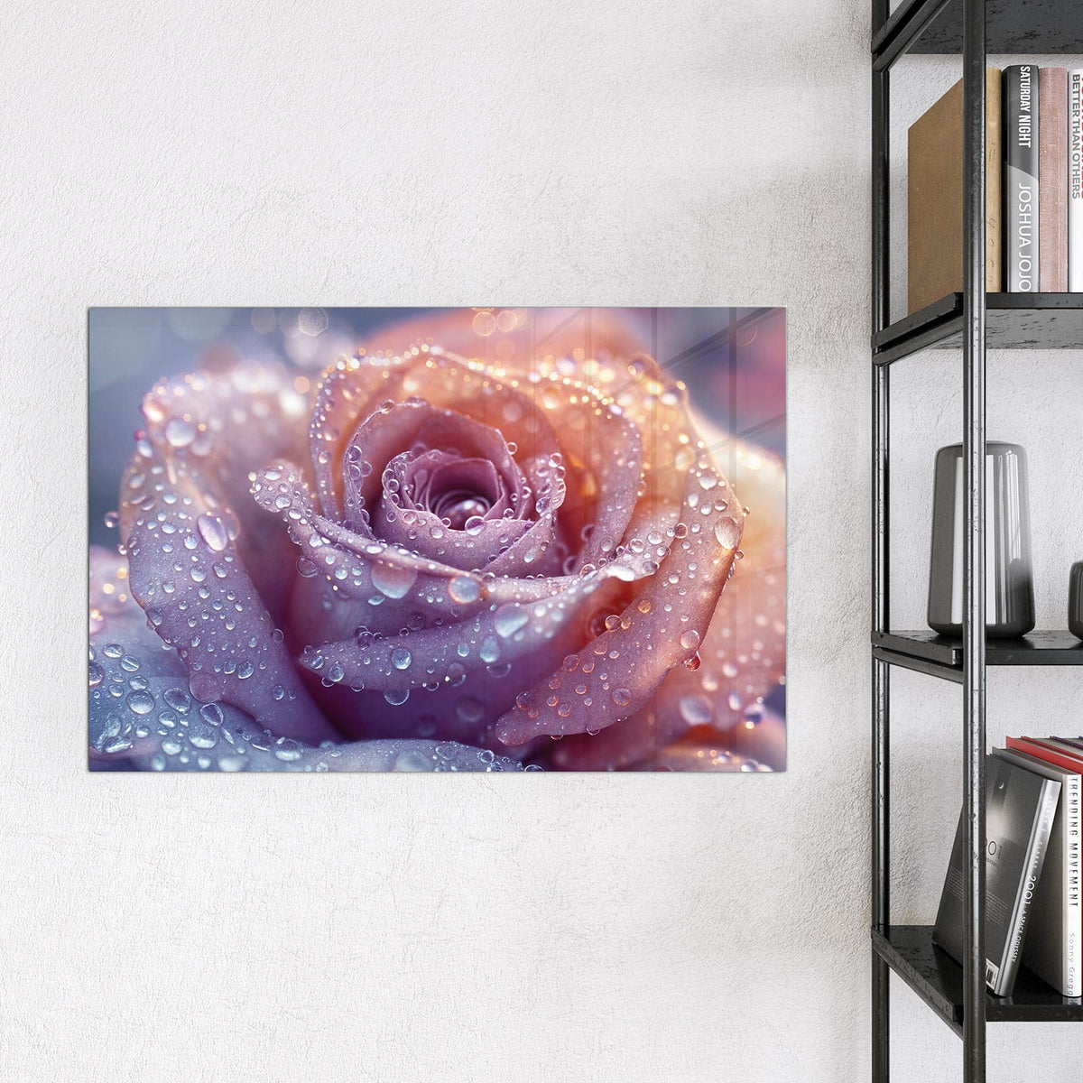 Magnettafel - Lila Rose im Tau – Lila Rose mit funkelnden Tropfen