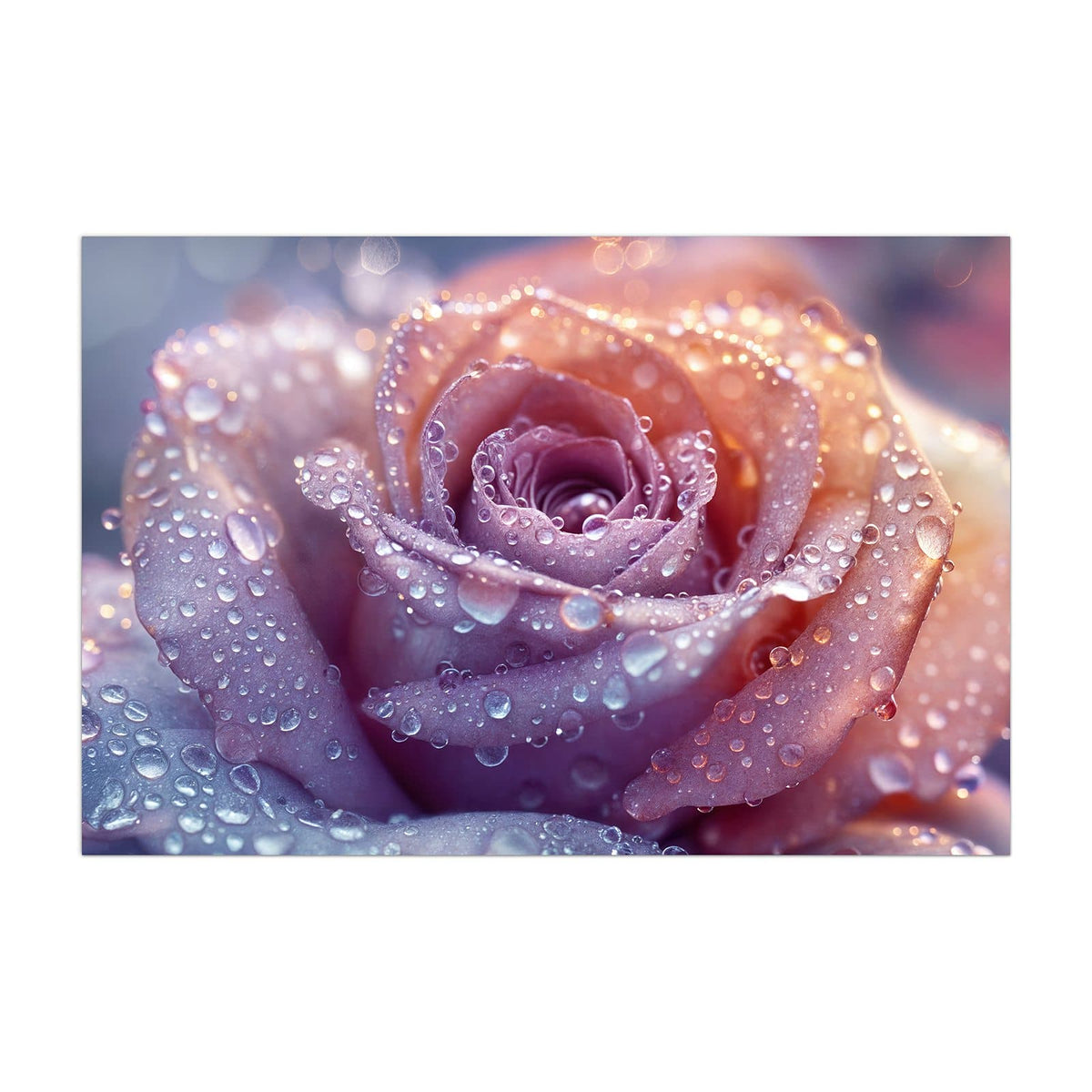 Küchenrückwand aus Glas Lila Rose im Tau im Hochformat, Motiv bildfüllend von vorn