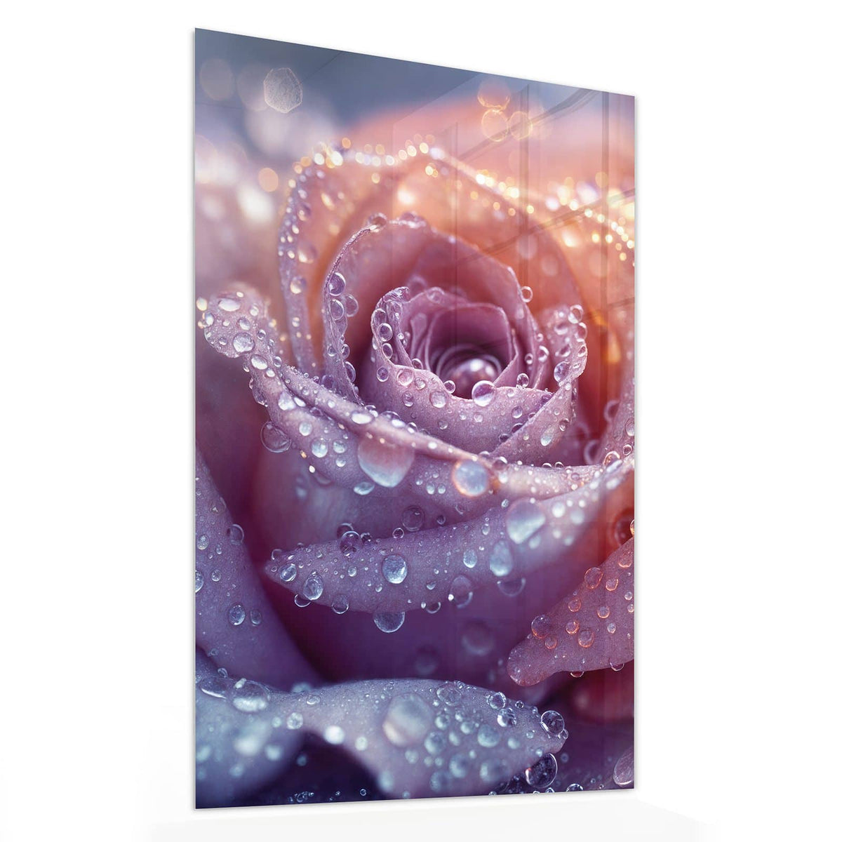 11 Größen – von 30 × 60 bis 60 × 150 cm – Wandbild - Lila Rose im Tau - Hochformat