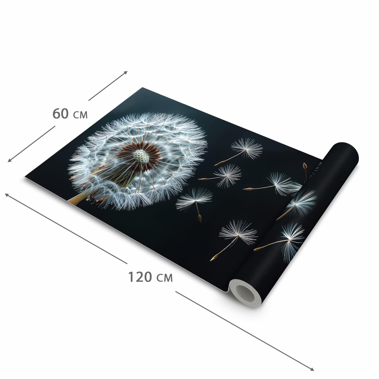 Langlebiger moderner Küchenläufer mit Motiv Pusteblume bei Wind in der Grösse 90x180 cm