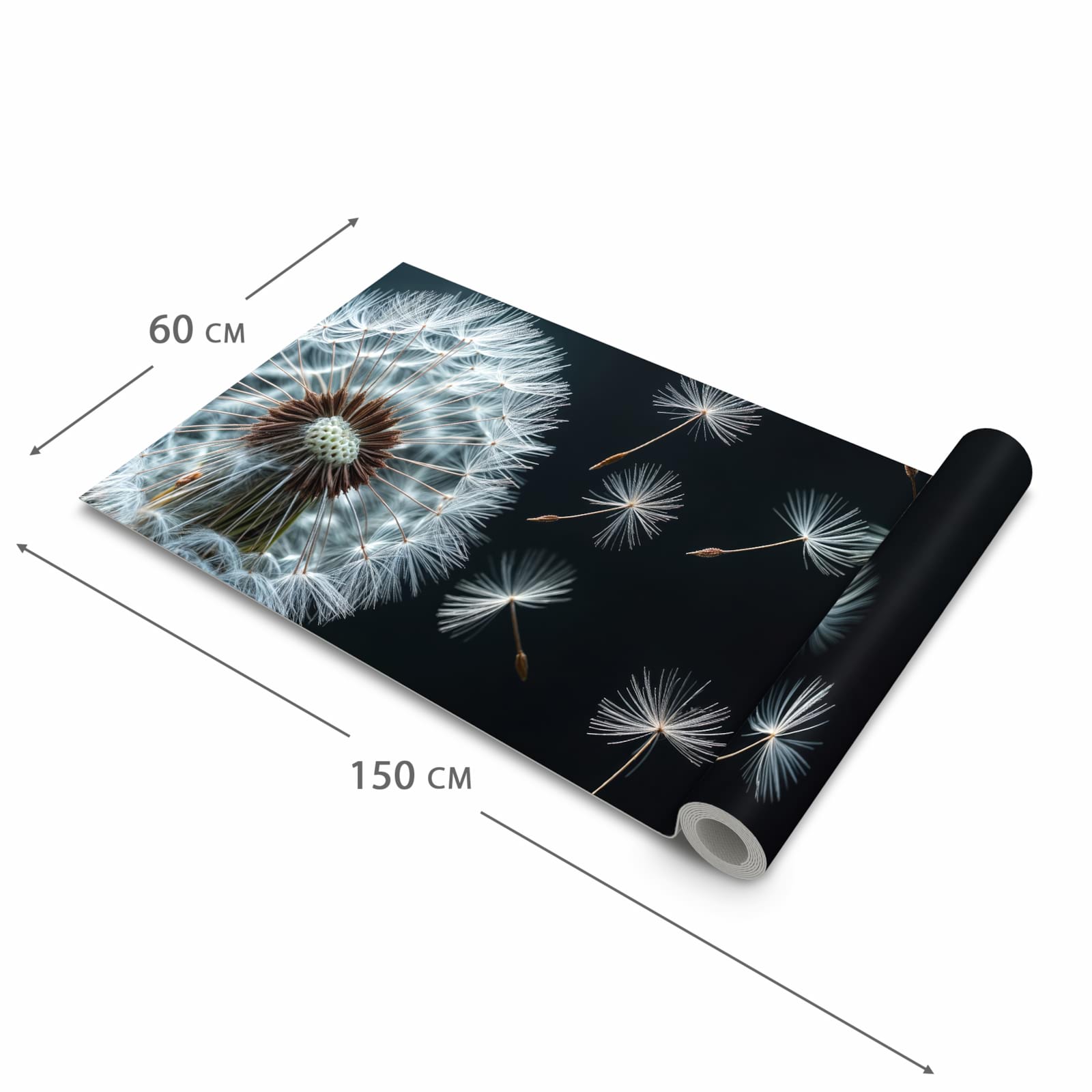 Flacher Küchenläufer nach Maß mit Motiv Pusteblume bei Wind in der Größe 90x180 cm