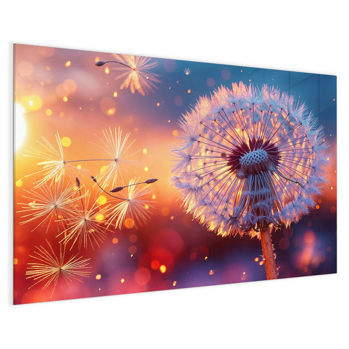 4 mm Glas statt lackiertem Blech – Magnettafel - Pusteblume im Abendlicht