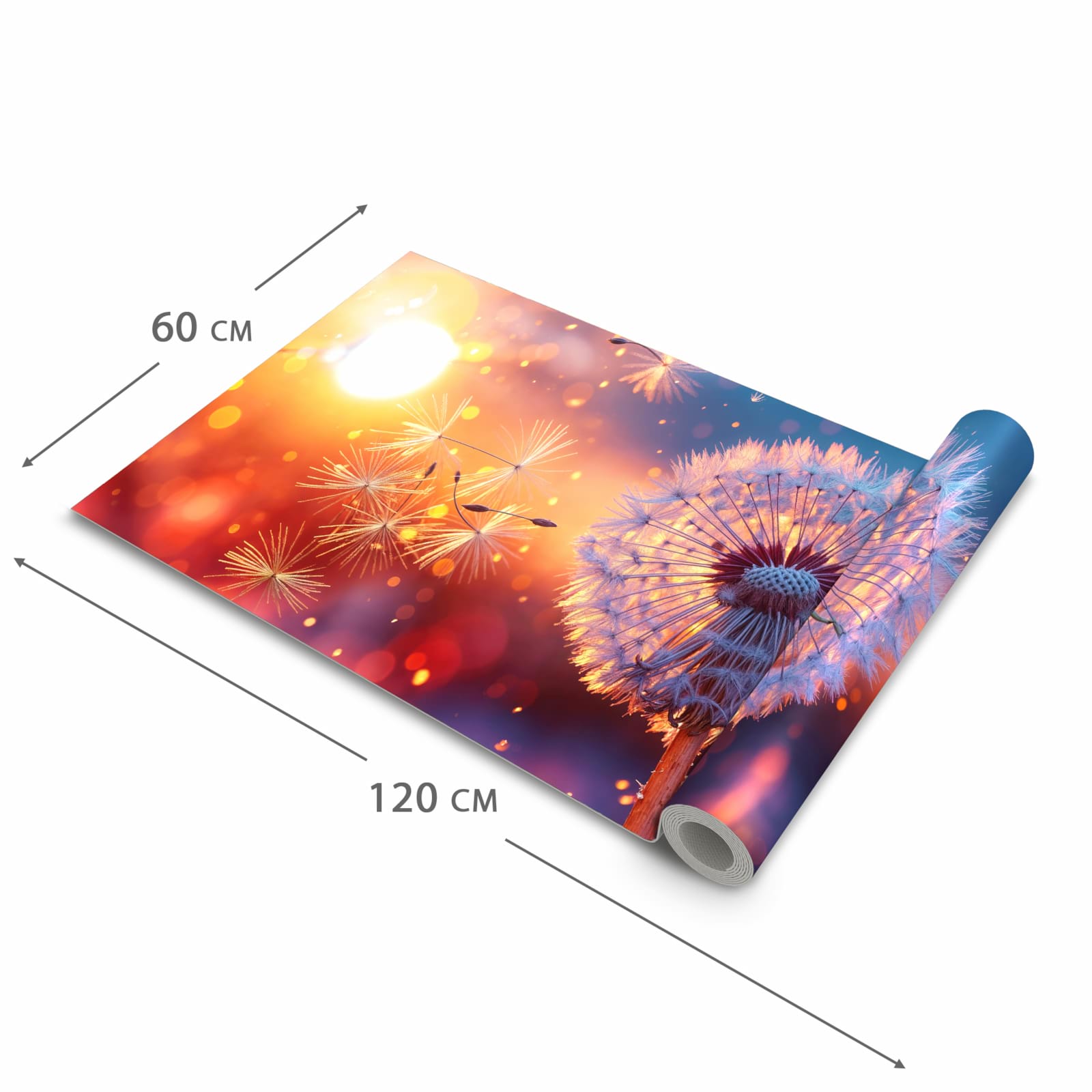 Bodenschonender waschbarer Küchenteppich mit Motiv Pusteblume Sonnenuntergang in der Grösse 80x300 cm