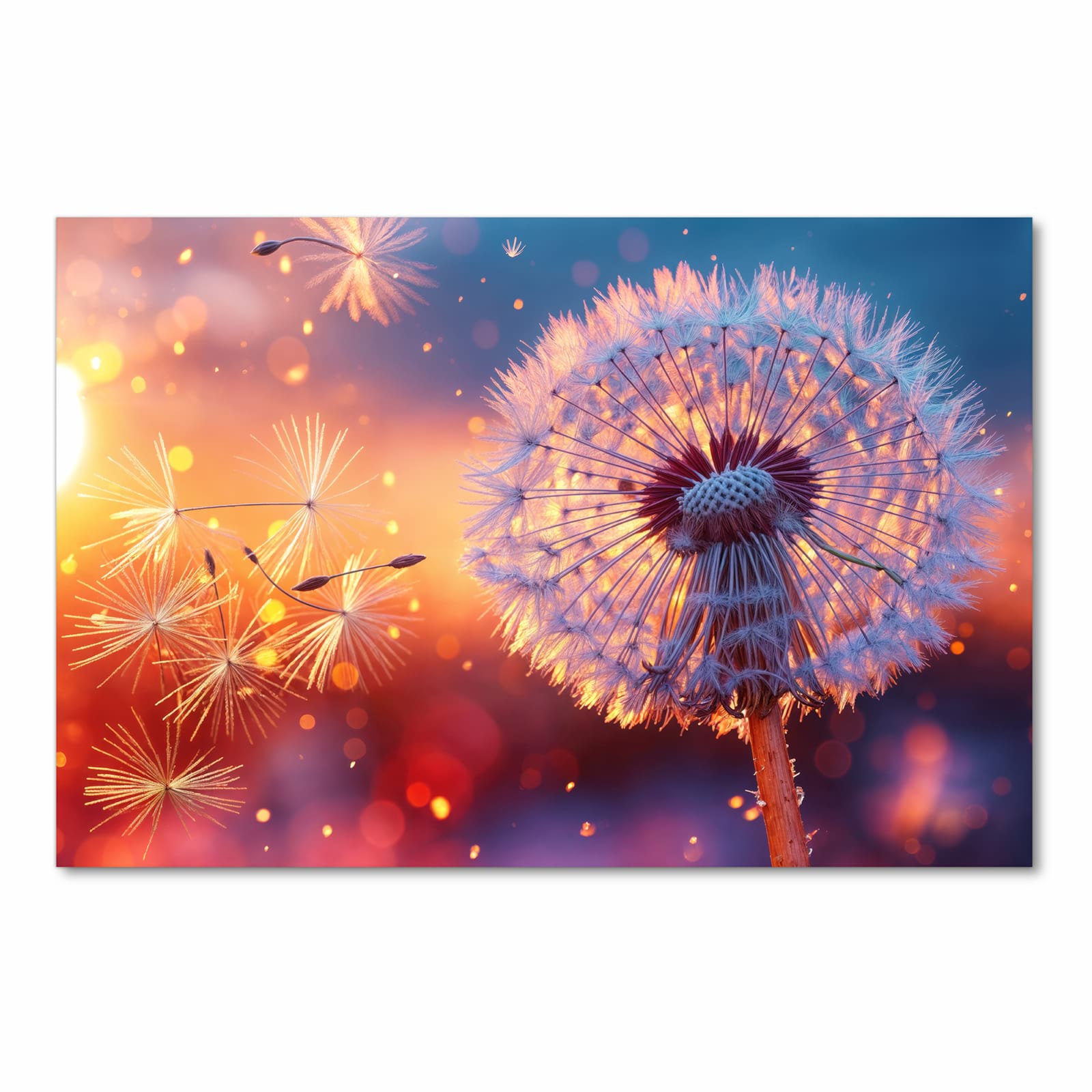 Abriebfester Küchenteppich mit Motiv Pusteblume Sonnenuntergang in Frontansicht - waschbar