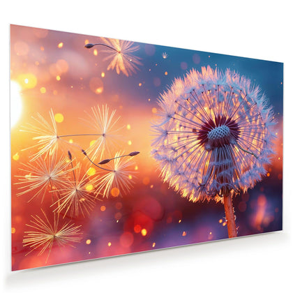 Wandbild mit dem Motiv Pusteblume im Abendlicht