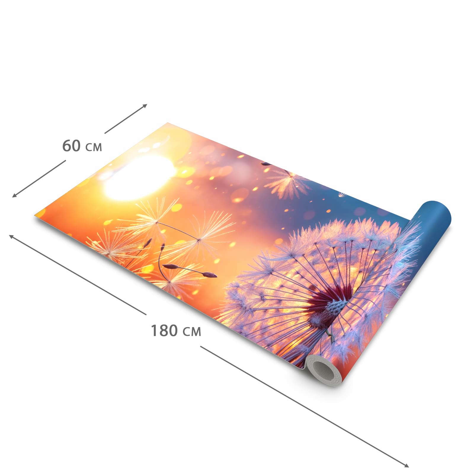Formstabiler großer Küchenteppich mit Motiv Pusteblume Sonnenuntergang in der Größe 80x300 cm