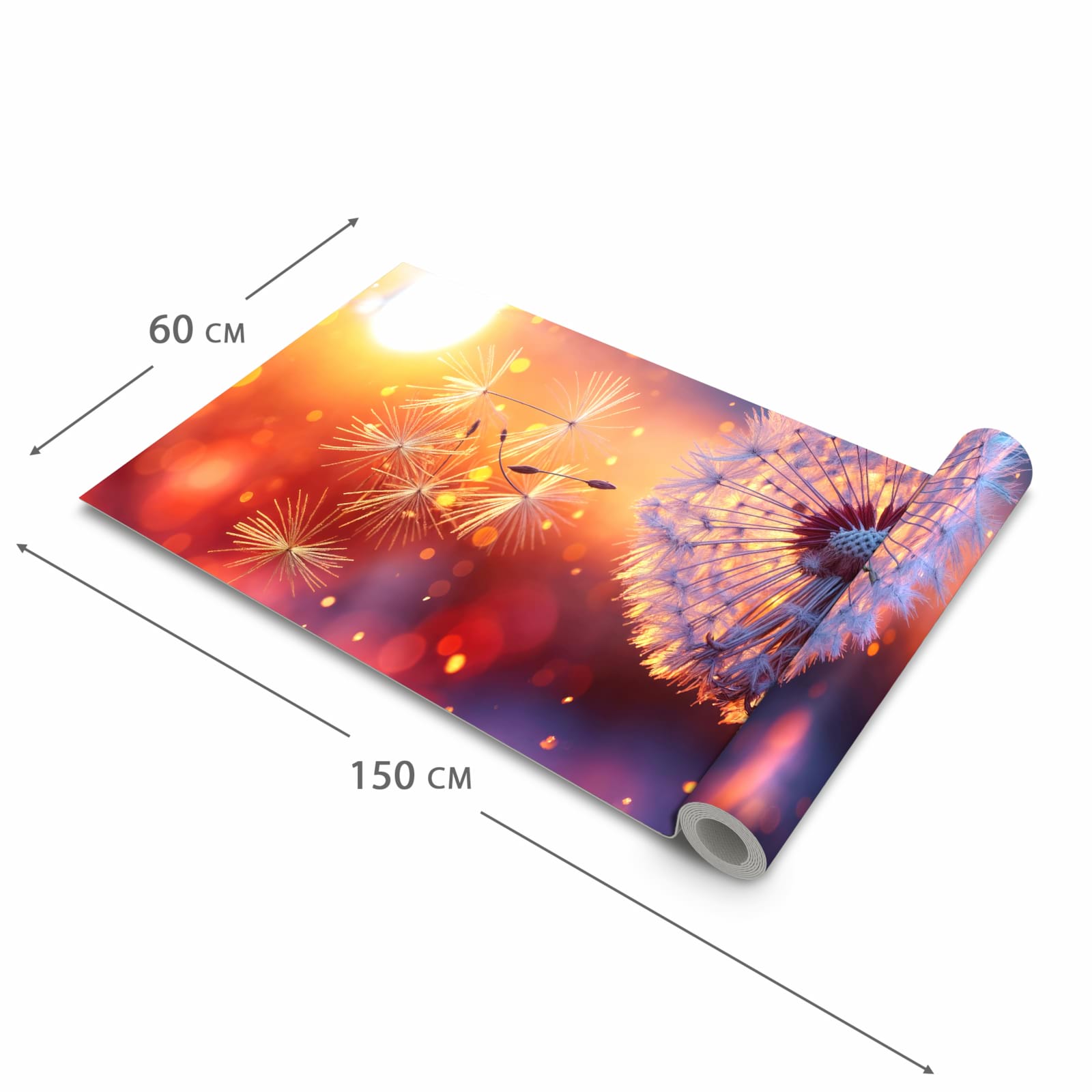 Farbbeständiger waschbarer Küchenteppich mit Motiv Pusteblume Sonnenuntergang in der Grösse 80x300 cm