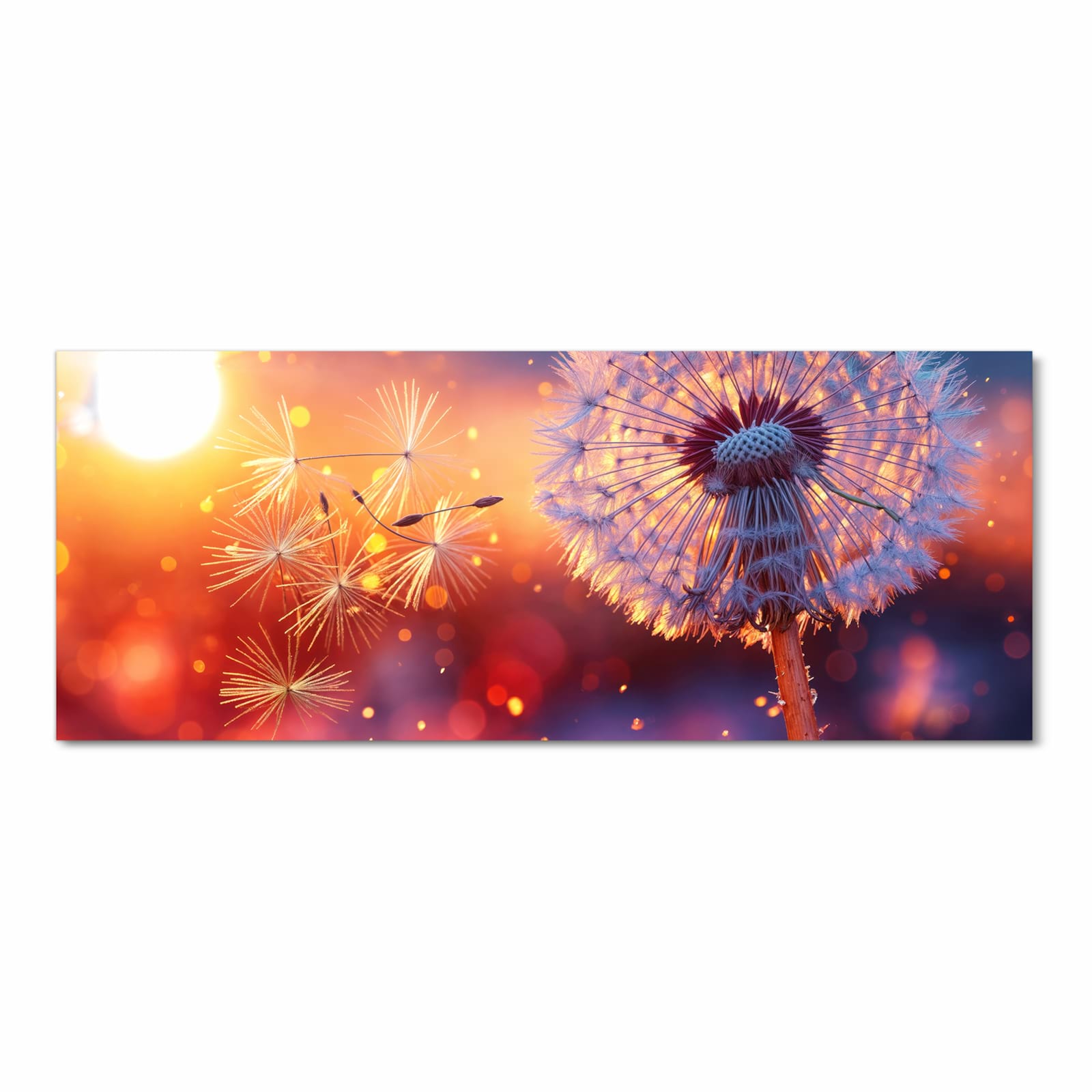 Farbbeständiger Teppich für Esstisch mit Motiv Pusteblume Sonnenuntergang in Frontansicht