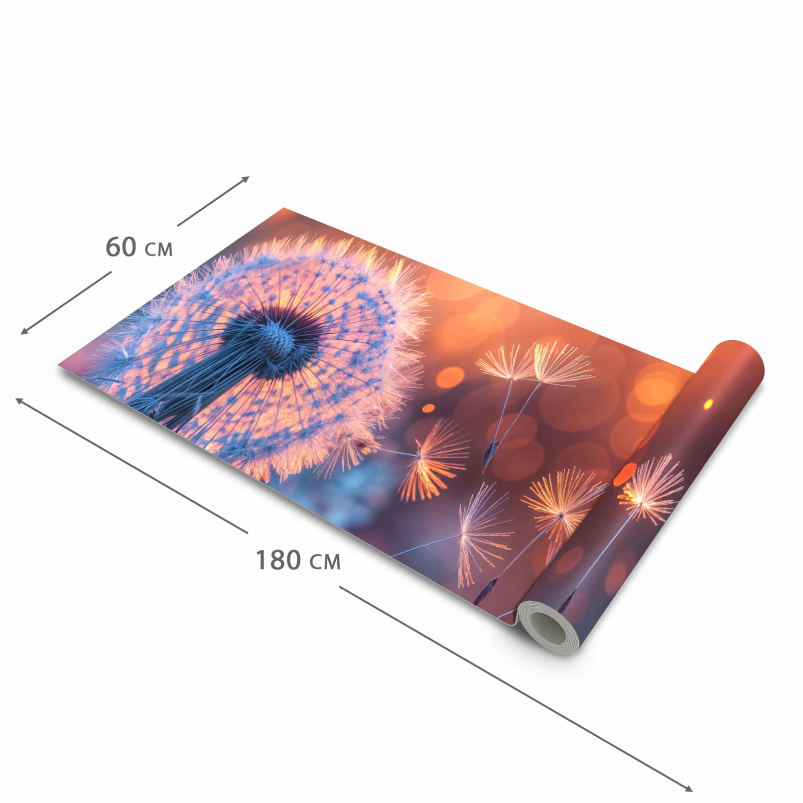 Rutschfester dünner Küchenteppich mit Motiv Pusteblumenglühen in der Größe 80x300 cm