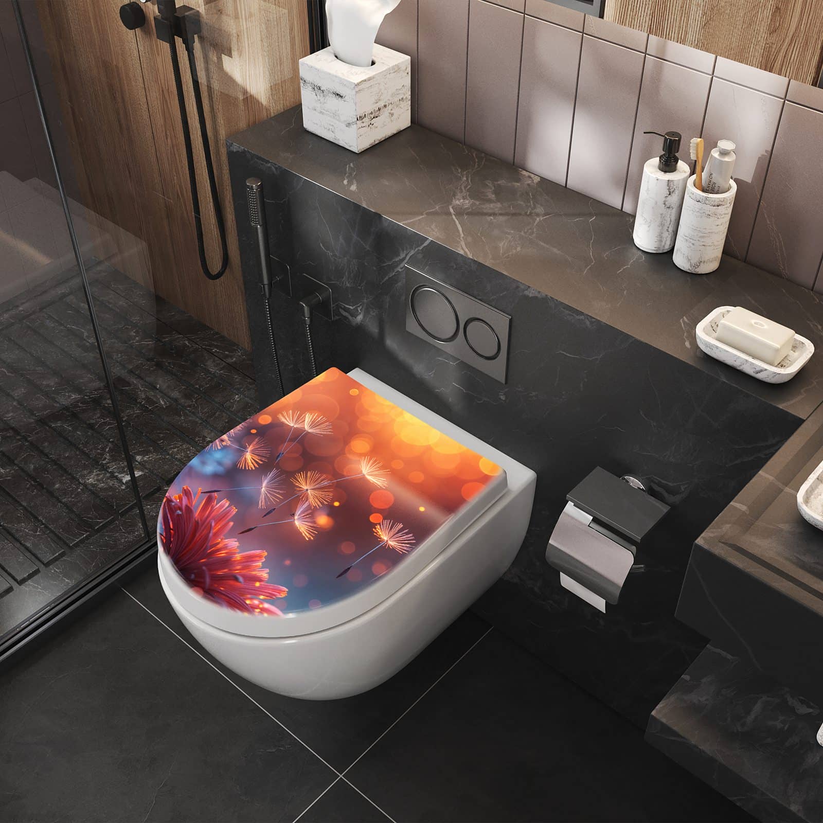 WC-Sitz mit Absenkautomatik Pusteblumenglühen