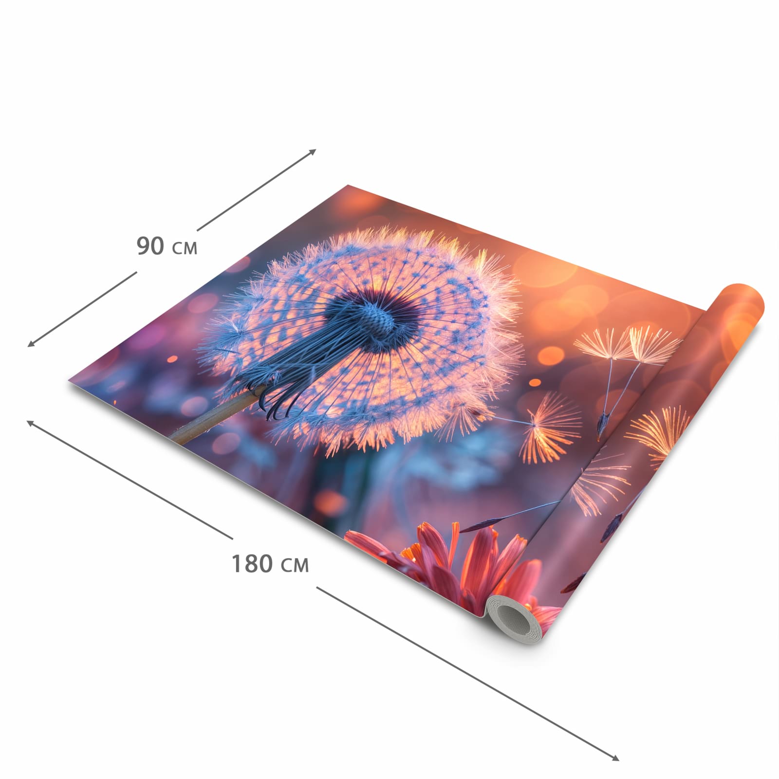 Bodenschonender rutschfester Küchenteppich mit Motiv Pusteblumenglühen in der Grösse 80x300 cm