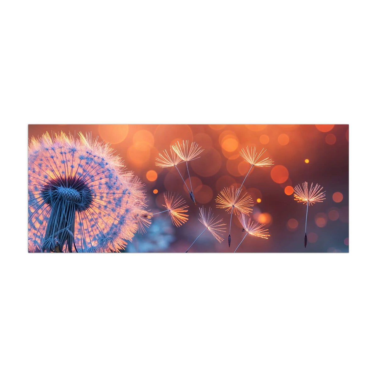 Küchenrückwand aus Glas Glühende Pusteblume im Hochformat, Motiv bildfüllend von vorn