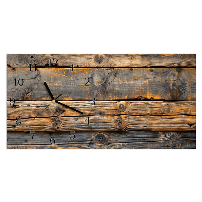 Wanduhr Rustikale Holzplanken aus Glas – Querformat 60 × 30 cm mit Ziffernblatt Klassisch
