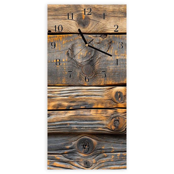 Wanduhr Rustikale Holzplanken aus Glas – Hochformat 30 × 60 cm mit Ziffernblatt Klassisch