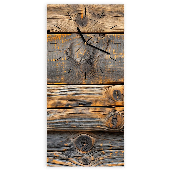 Wanduhr Rustikale Holzplanken aus Glas – Hochformat 30 × 60 cm mit Ziffernblatt Linie
