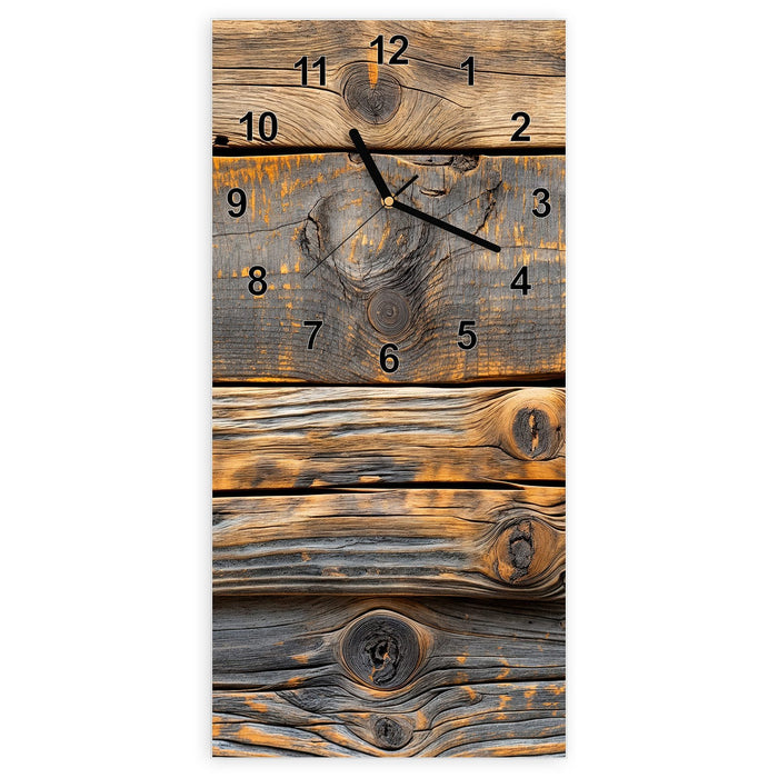 Wanduhr Rustikale Holzplanken aus Glas – Hochformat 30 × 60 cm mit Ziffernblatt Modern