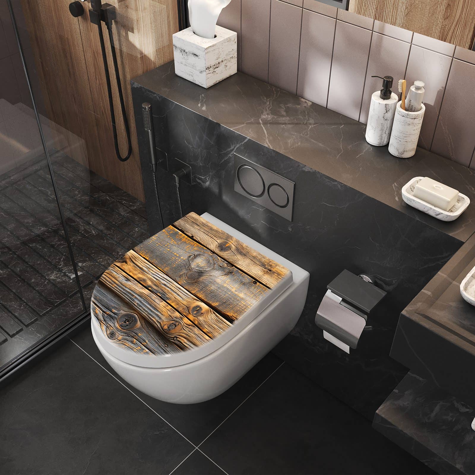 WC-Sitz mit Absenkautomatik Holzmuster Planken