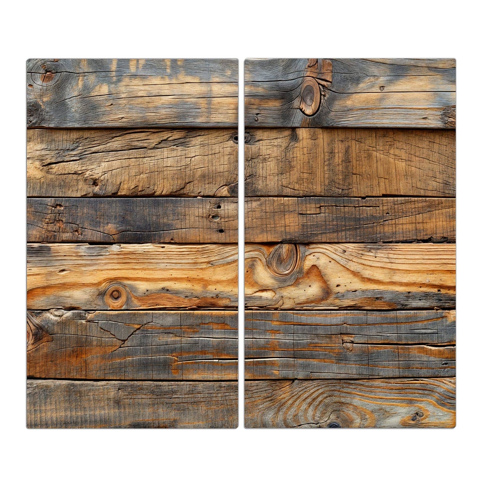 2-teilige Herdabdeckung aus Holz mit Holzwandoptik-Motiv in der Frontansicht