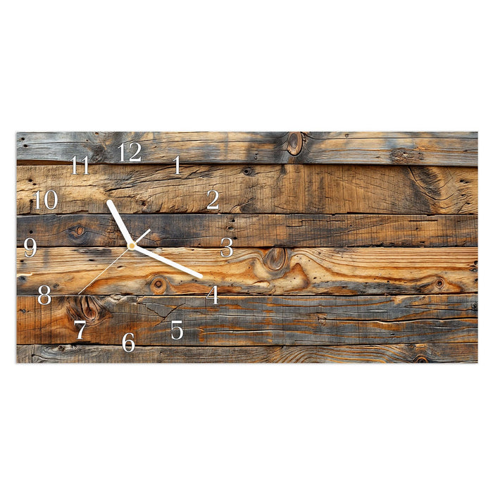 Wanduhr Holzwandoptik aus Glas – Querformat 60 × 30 cm mit Ziffernblatt Klassisch