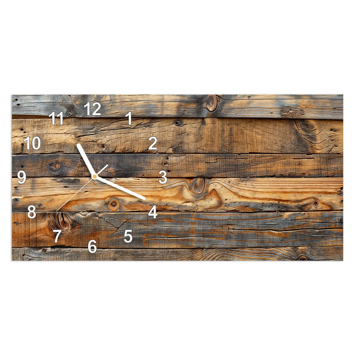 Wanduhr Holzwandoptik aus Glas – Querformat 60 × 30 cm mit Ziffernblatt Modern