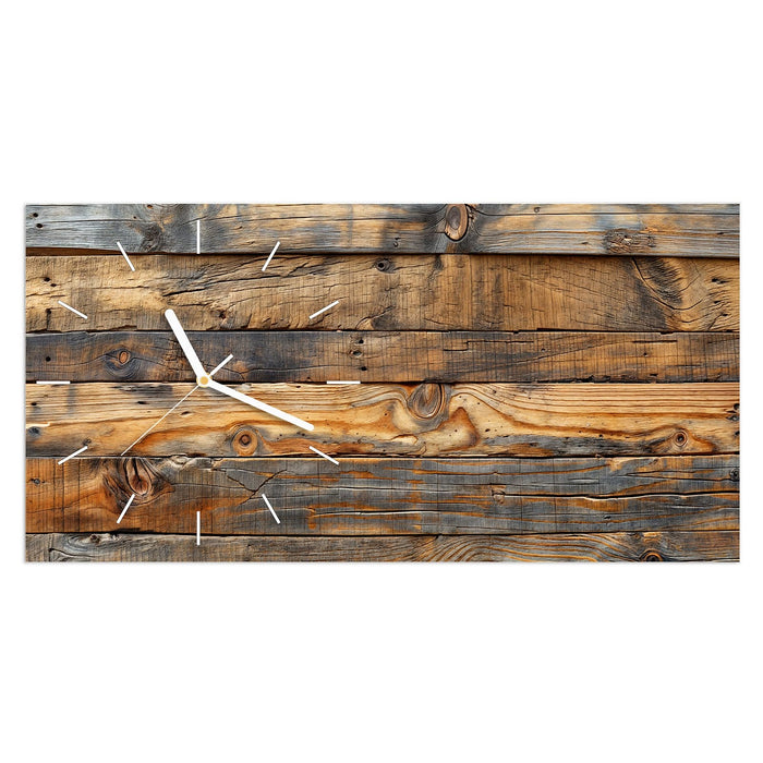 Wanduhr Holzwandoptik aus Glas – Querformat 60 × 30 cm mit Ziffernblatt Linie