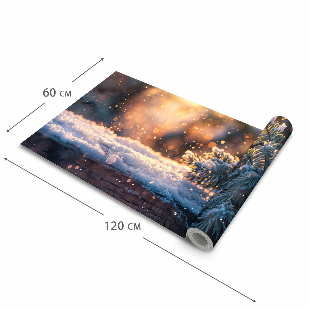 Zeitsparender großer Küchenteppich mit Motiv Winterzweig Schnee in der Größe 80x280 cm