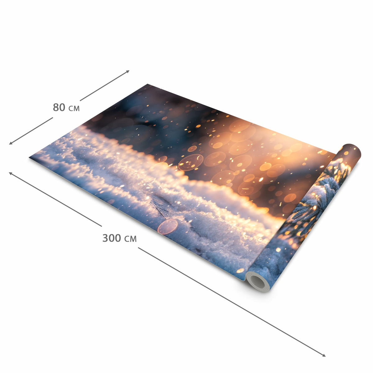 Flacher rutschfester Küchenläufer mit Motiv Winterzweig Schnee in der Grösse 80x280 cm