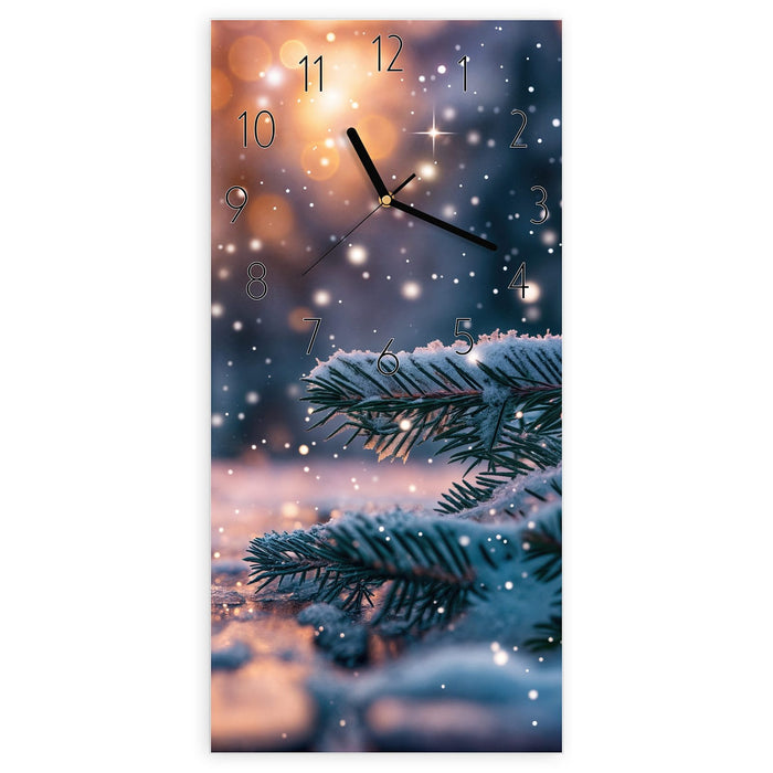 Wanduhr Winterliche Tannenzweige aus Glas – Hochformat 30 × 60 cm mit Ziffernblatt Elegant