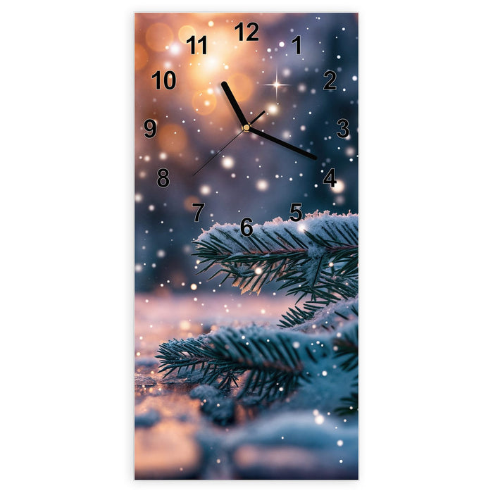 Wanduhr Winterliche Tannenzweige aus Glas – Hochformat 30 × 60 cm mit Ziffernblatt Modern