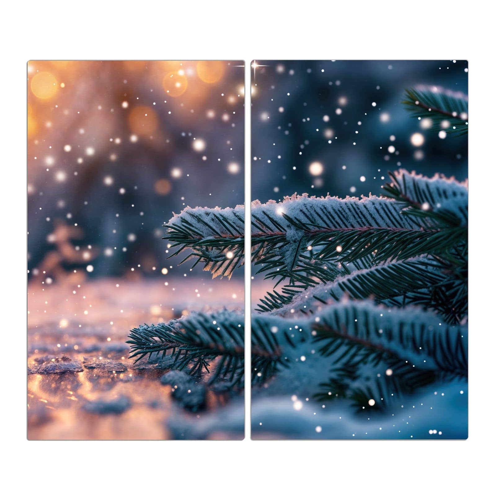 2-teilige Deckplatte aus Glas mit Winterliche Tannenzweige-Motiv in der Frontansicht