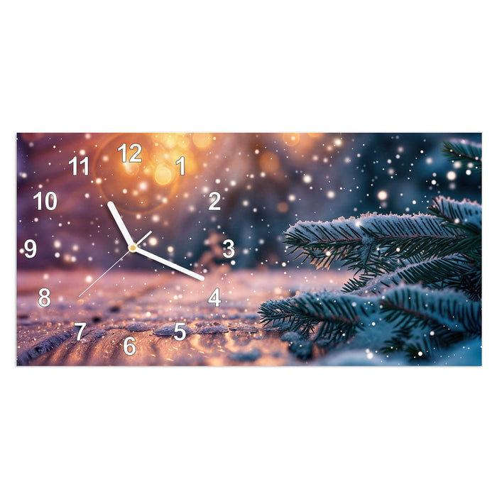 Wanduhr Winterliche Tannenzweige aus Glas – Querformat 60 × 30 cm mit Ziffernblatt Modern
