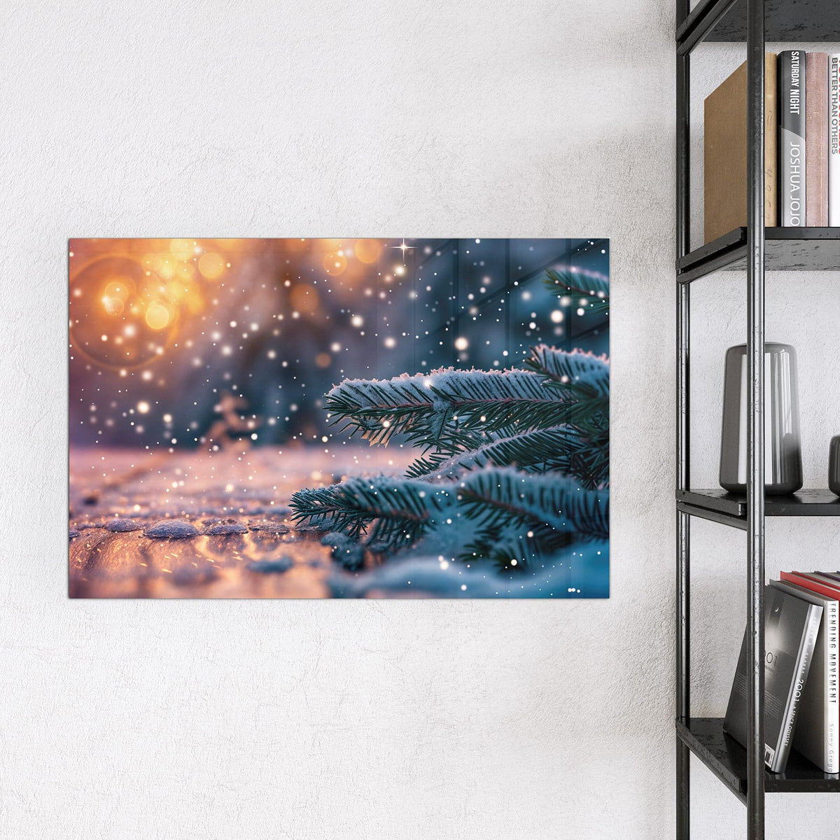 Magnettafel - Winterliche Tannenzweige – Verschneite Tannenzweige im Lichterglanz