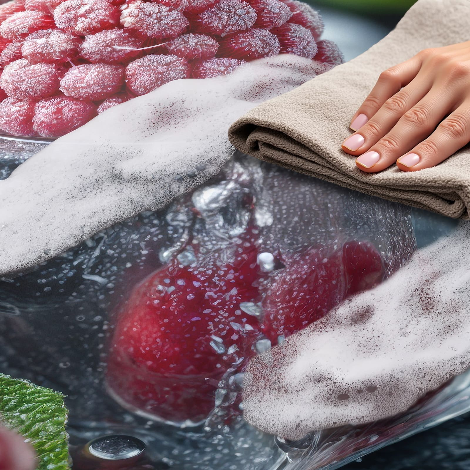 Langlebiger Küchenteppich mit Motiv Beeren von Gefrorene, einfach zu reinigen