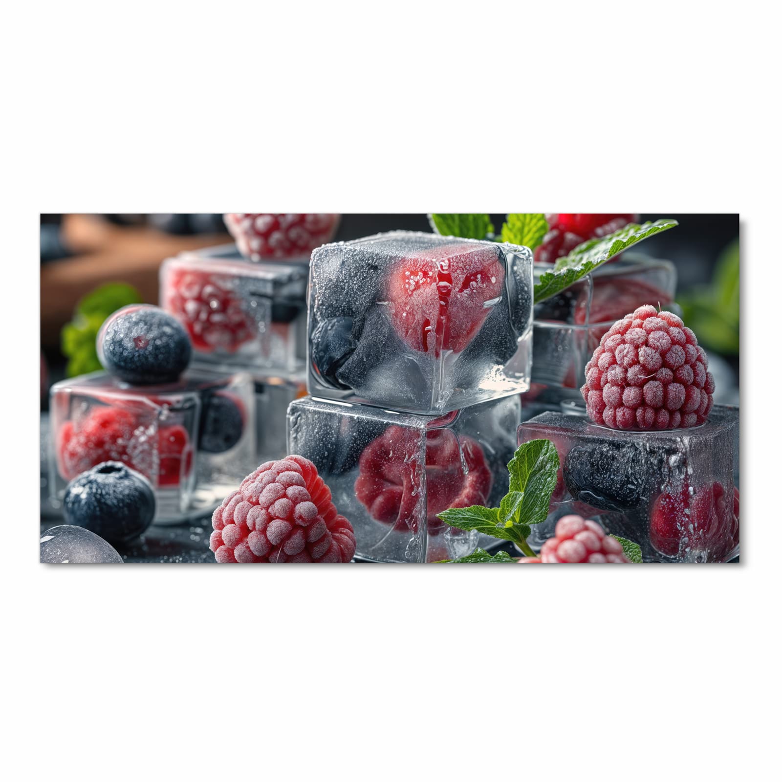 Feuchtigkeitsresistenter dünner Teppich mit Motiv Beeren von Gefrorene in Frontansicht, waschbar