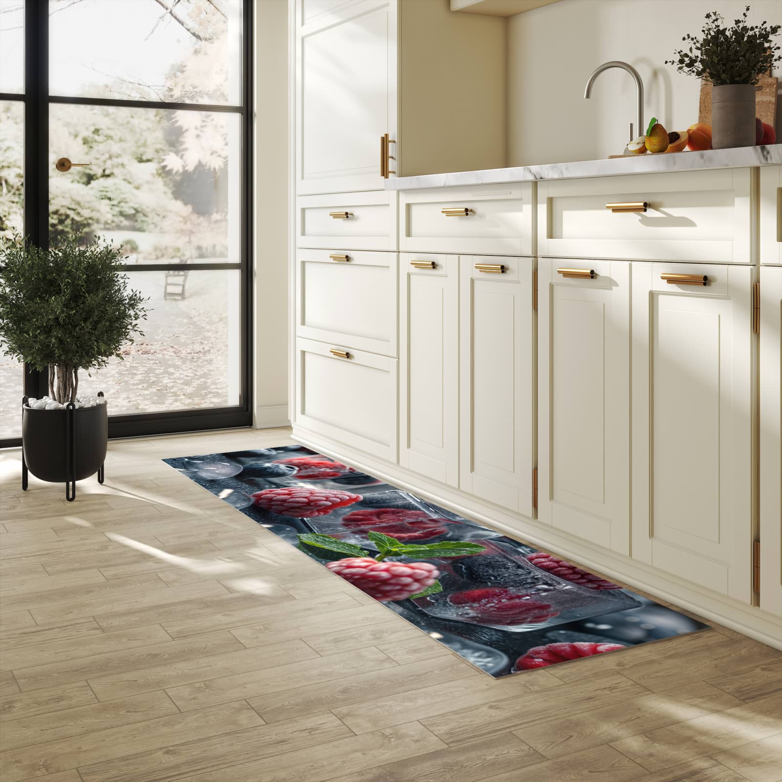 Farbbeständiger Küchenteppich mit Motiv Beeren von Gefrorene in heller Küche