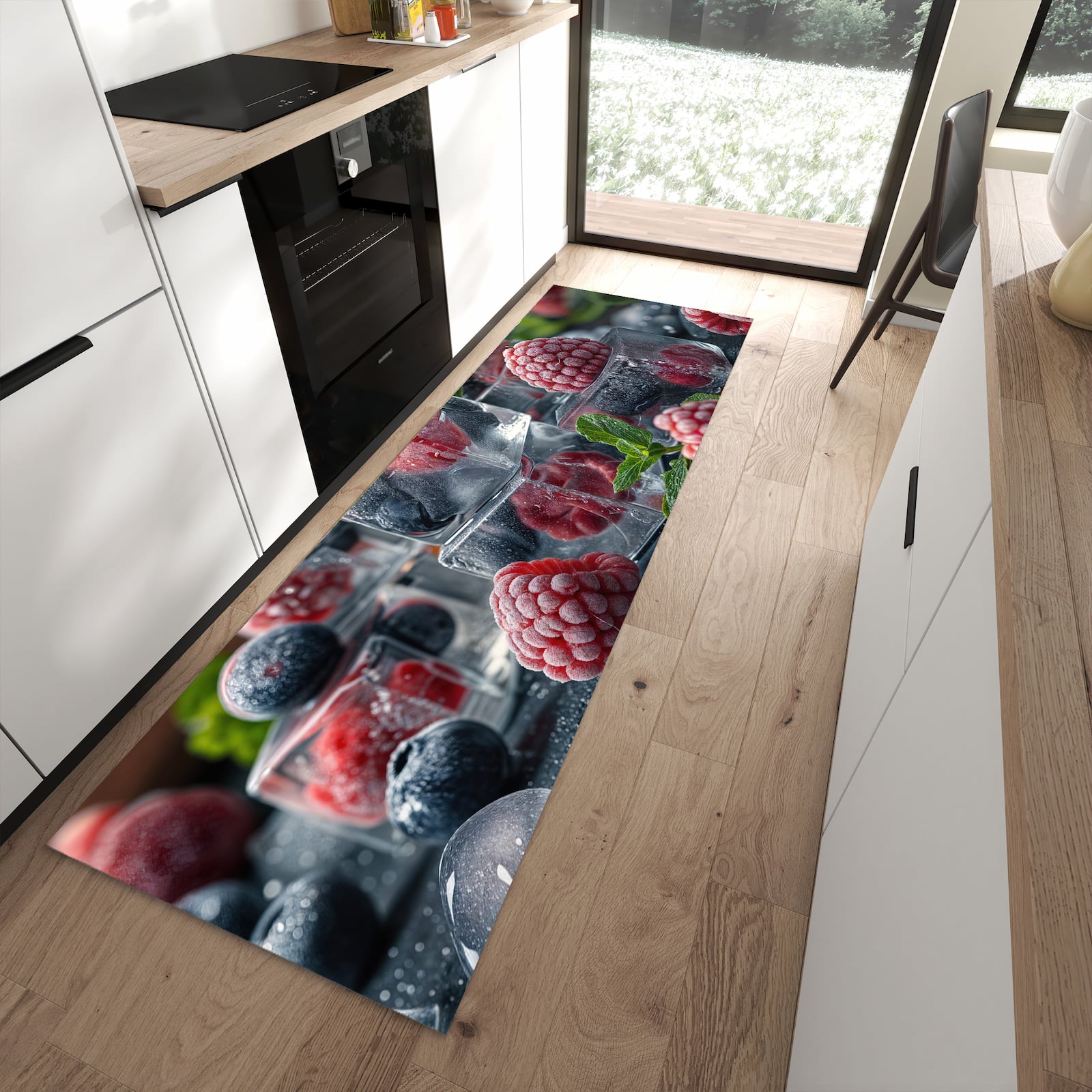 Pflegeleichter Küchenteppich mit Motiv Beeren von Gefrorene in moderner Küche