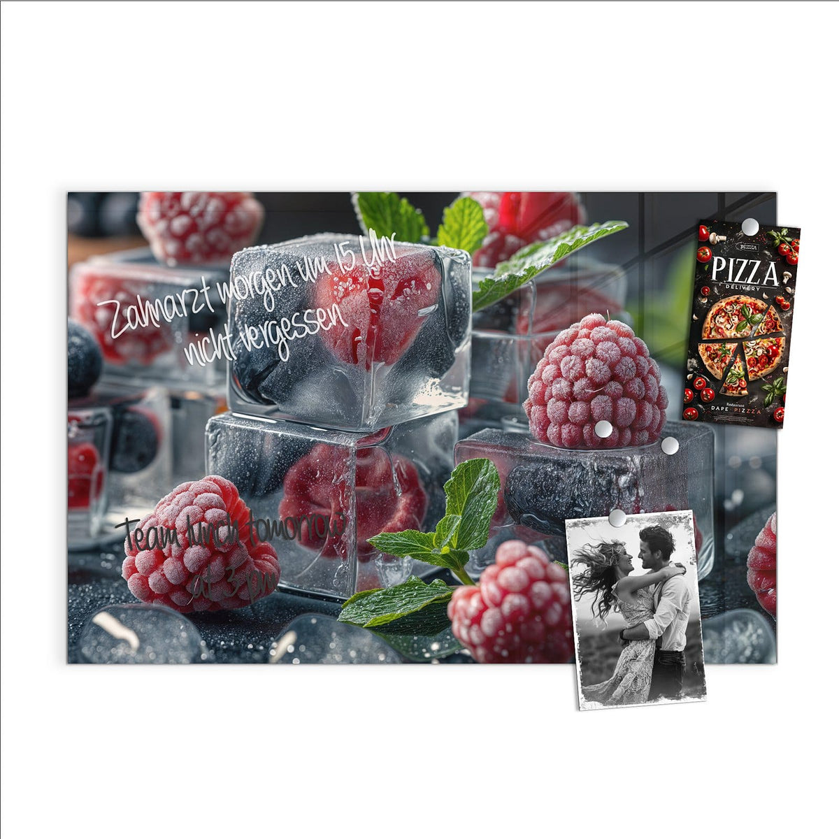 Beschreiben, abwischen, anheften – Magnettafel - Beeren im Eisblock