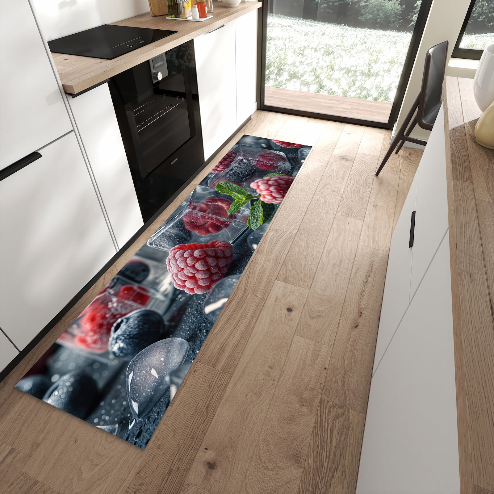 Langlebiger Küchenläufer mit Motiv Beeren von Gefrorene in moderner Küche