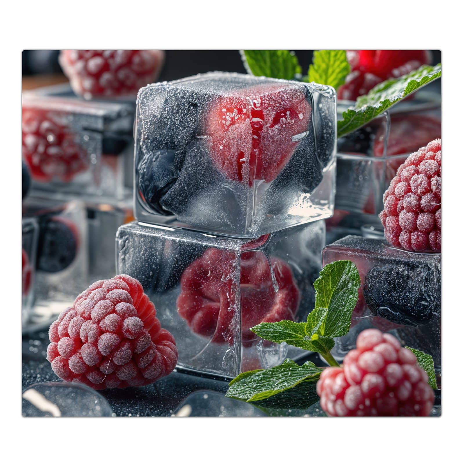 1-teilige Herdabdeckplatten mit Beeren in Eiswürfeln-Motiv in der Frontansicht #grösse_1-Teilig (60x52cm)