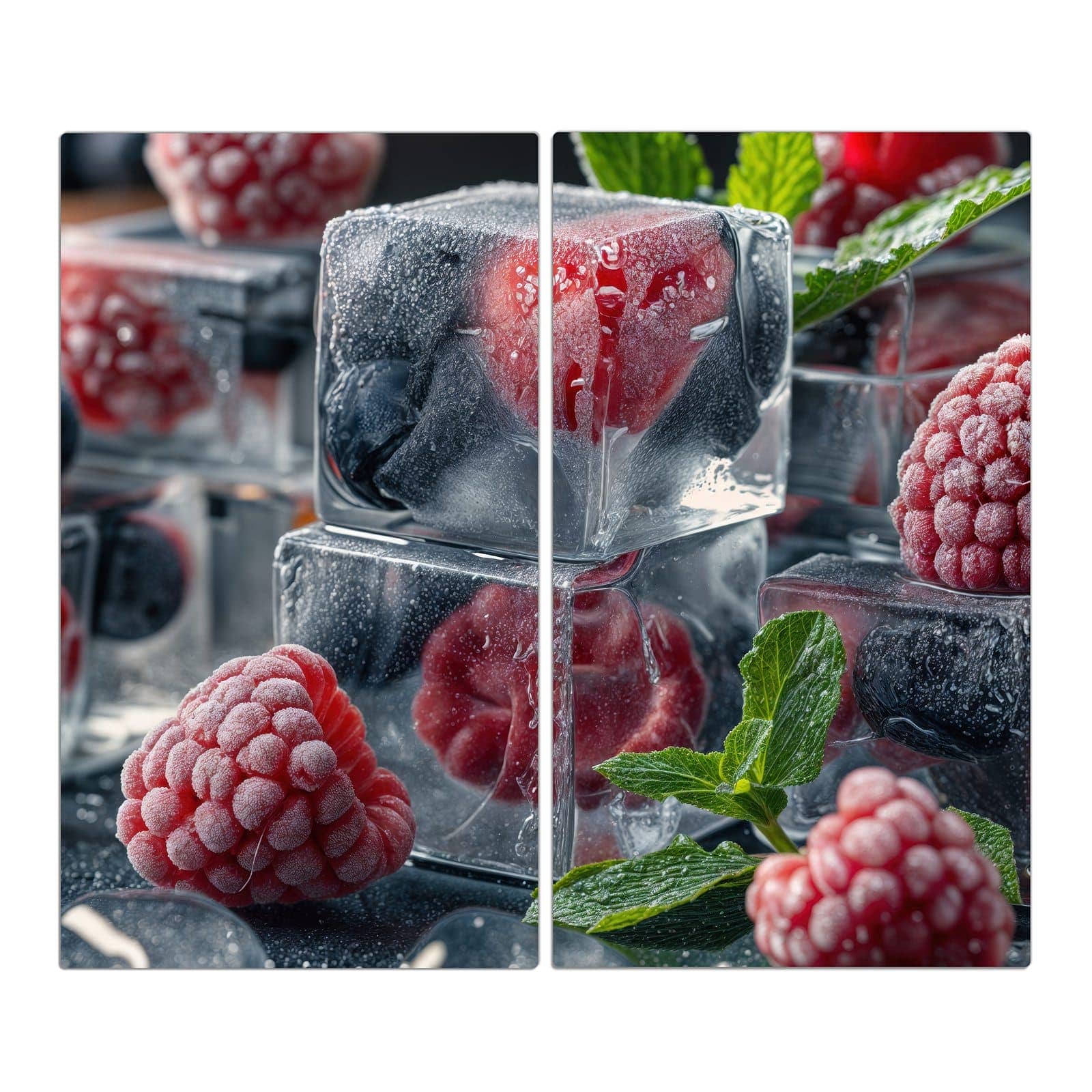 2-teilige Abdeckplatten mit Beeren in Eiswürfeln-Motiv in der Frontansicht #grösse_2-Teilig (60x52cm)