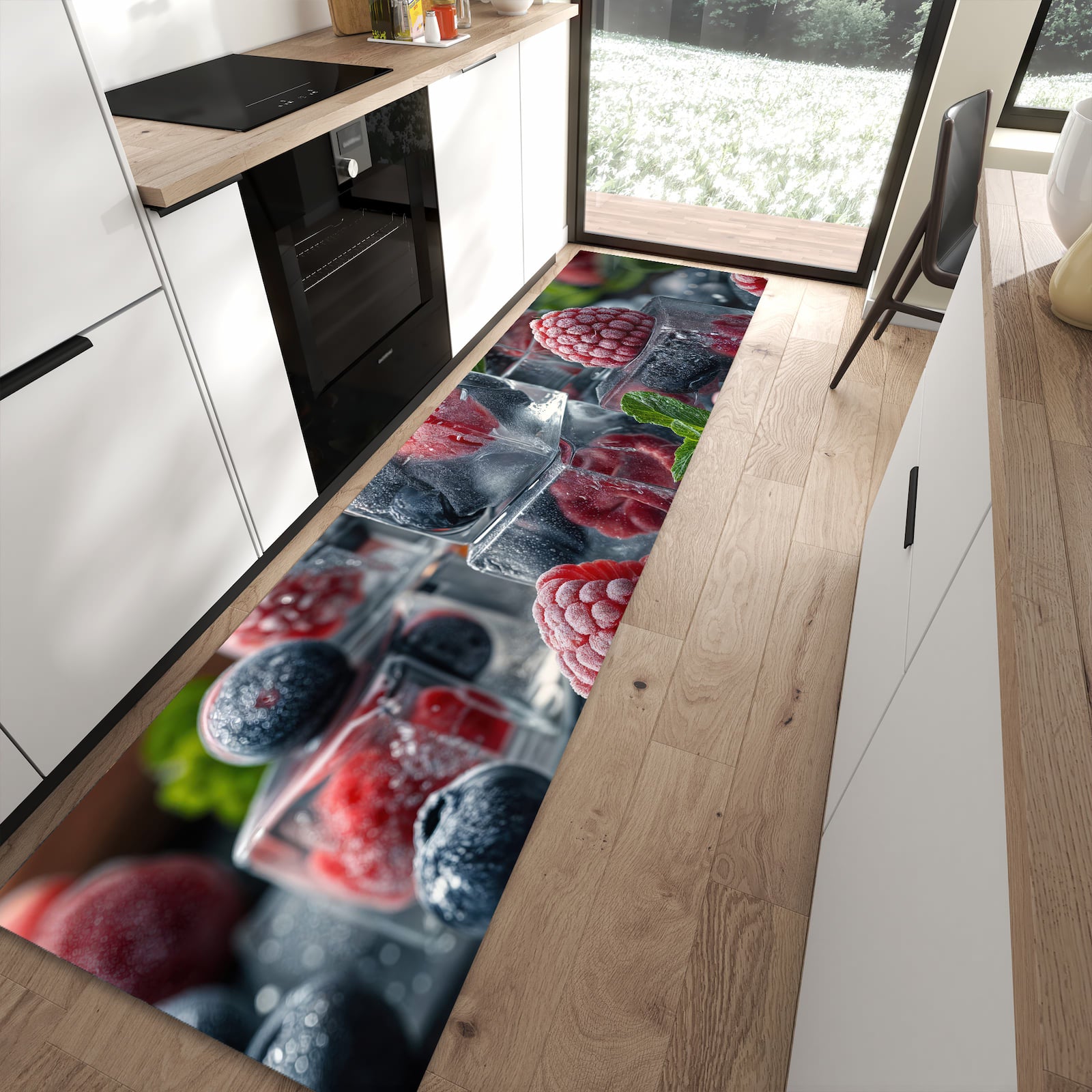 Hygienischer Küchenteppich mit Motiv Beeren von Gefrorene in moderner Küche