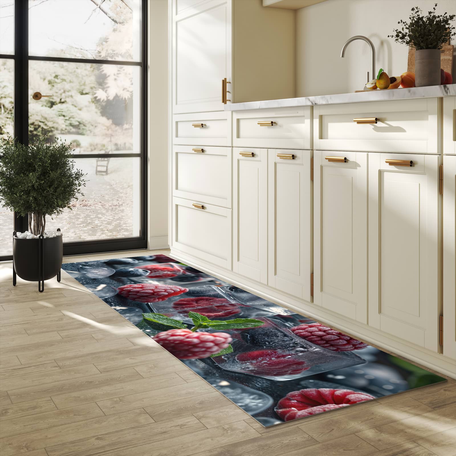 UV-beständiger Küchenläufer mit Motiv Beeren von Gefrorene in heller Küche