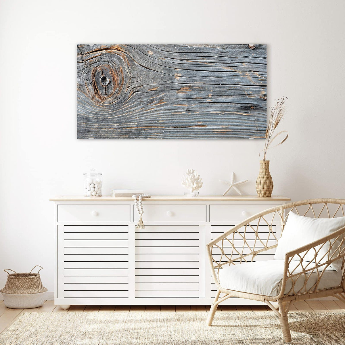 Echtglas, 4 mm – kein Acryl, keine Folie – Wandbild - Astloch im Altholz - Querformat