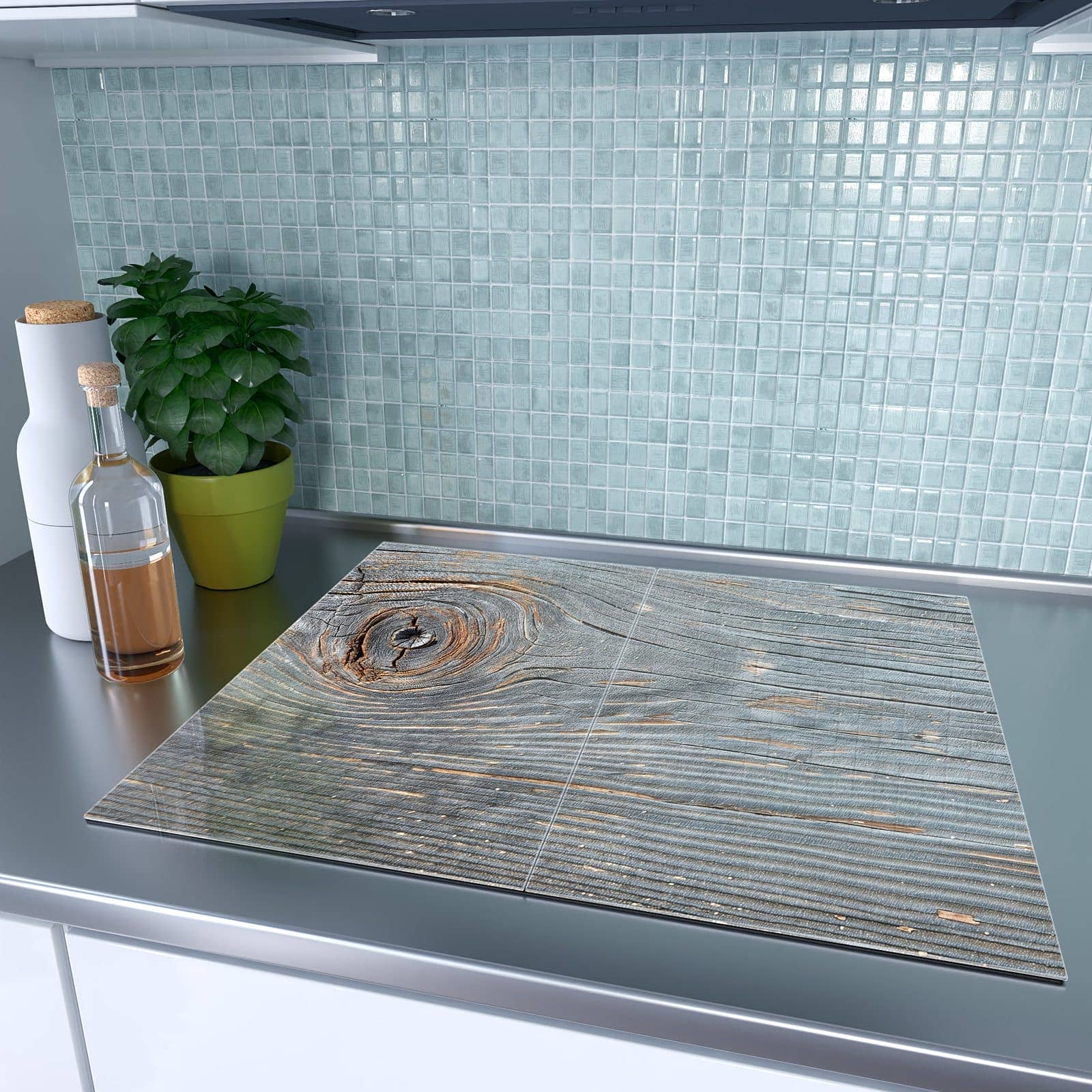 2-teilige Herdabdeckplatten mit Holzstruktur Vintage-Motiv auf dem Ceranfeld