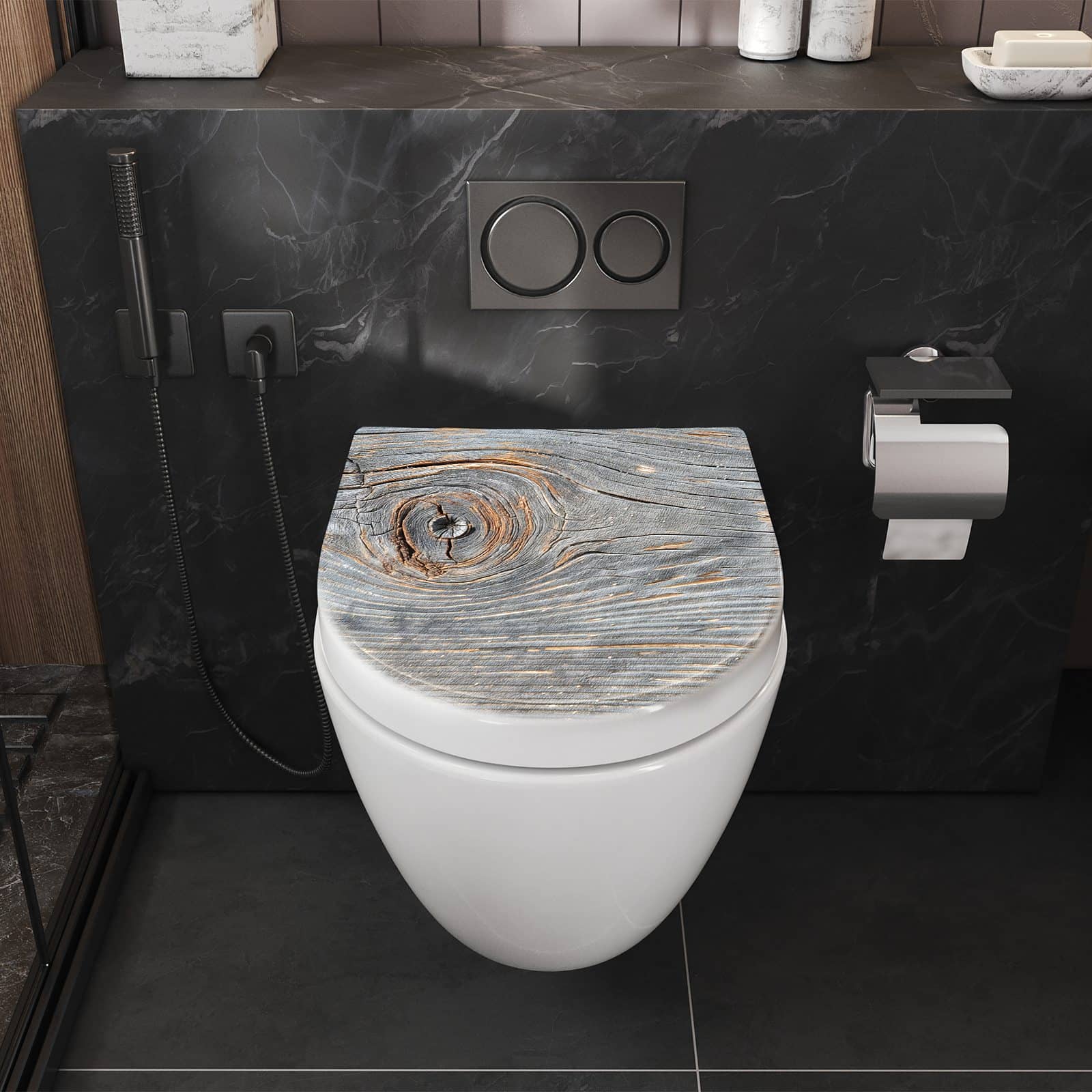 WC-Sitz mit Absenkautomatik Holzstruktur Vintage