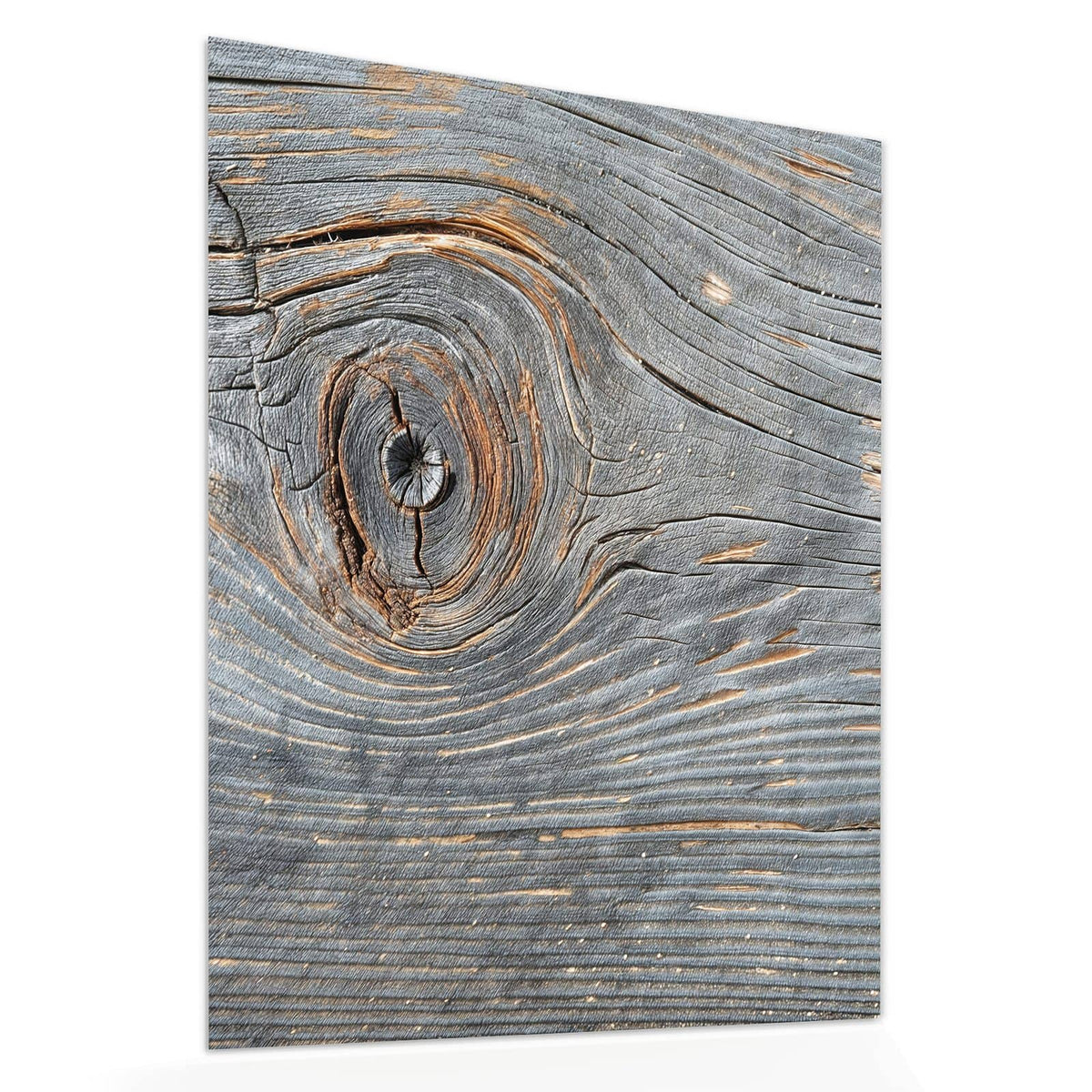 Echtglas, 4 mm – kein Acryl, keine Folie – Wandbild - Astloch im Altholz - Hochformat