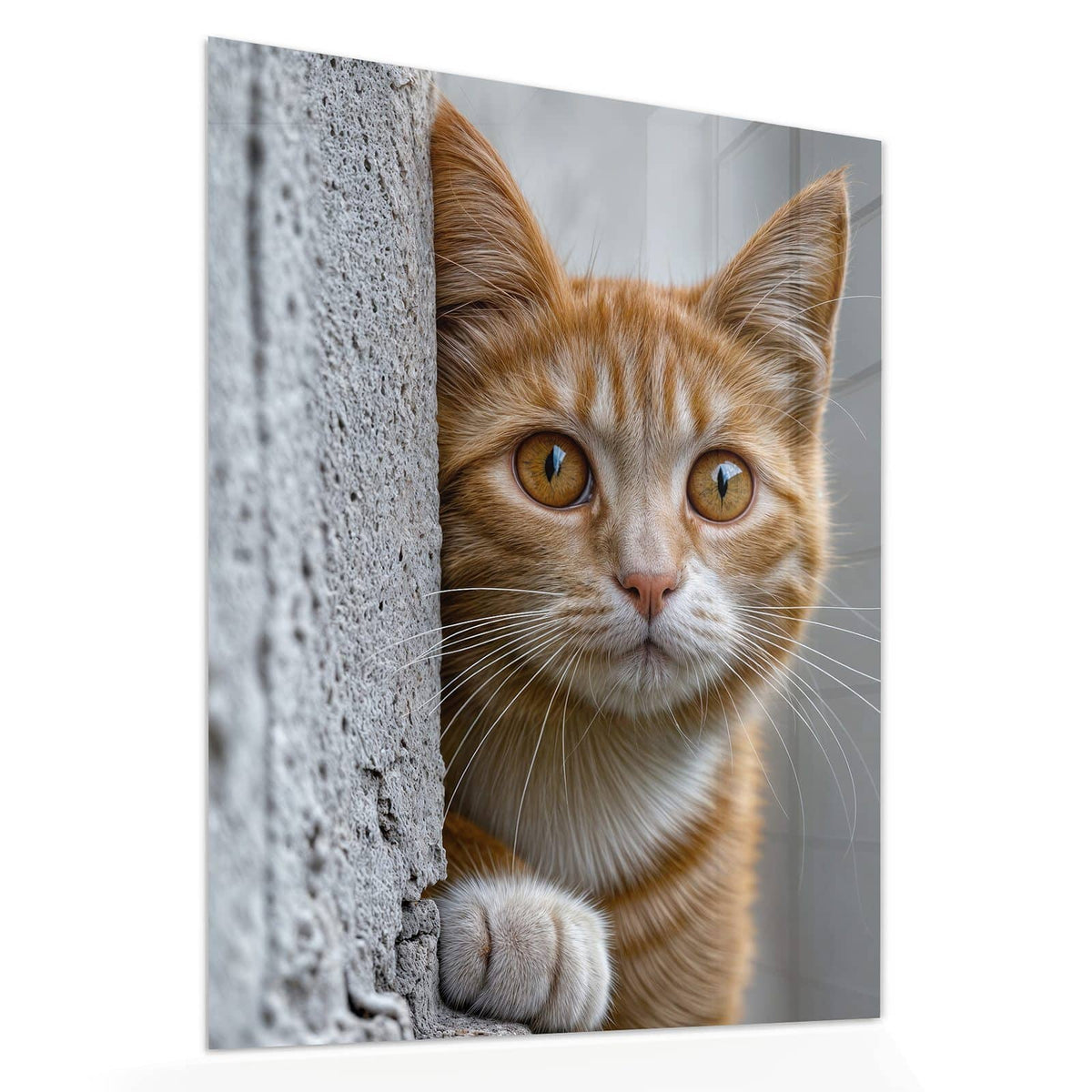Echtglas, 4 mm – kein Acryl, keine Folie – Wandbild - Katze hinter der Mauer - Hochformat